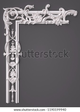 3d rendering beautiful white Gypsum carving decoration of architecture. classic interior detail made of plaster.