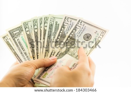 business woman hold us dollars bank note in hand