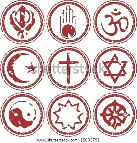 rubber stamp of world religions grungy look