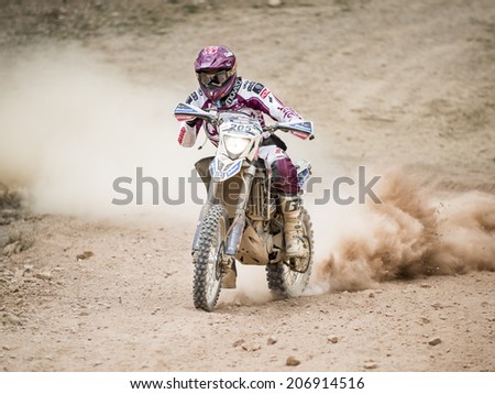 TERUEL, ARAGON/SPAIN - JULY 19: rider, Orio Escale, tries to get a good result on SS3 in Baja Aragon Rally on July 19, 2014 in Teruel