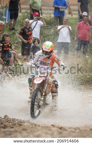TERUEL, ARAGON/SPAIN - JULY 19: rider, Laia Sanz, tries to get a good result on SS1 in Baja Aragon Rally on July 19, 2014 in Teruel