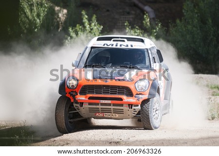 TERUEL, ARAGON/SPAIN - JULY 19: Argentinean Driver, Orlando Terranova tries to get a good result in SS1 in Baja Aragon Rally on July 19, 2014 in Teruel