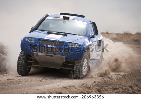 TERUEL, ARAGON/SPAIN - JULY 19: Spanish Driver, Joan Roca tries to get a good result in SS2 in Baja Aragon Rally on July 19, 2014 in Teruel