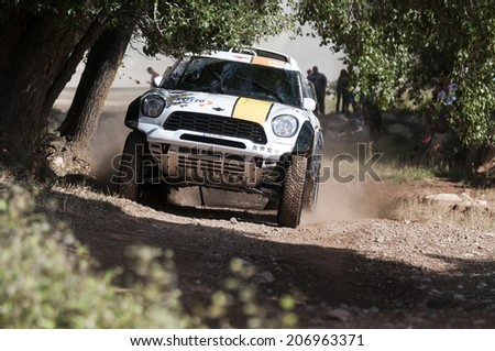 TERUEL, ARAGON/SPAIN - JULY 19: Polish Driver, Martin Kaczmarski tries to get a good result in SS1 in Baja Aragon Rally on July 19, 2014 in Teruel