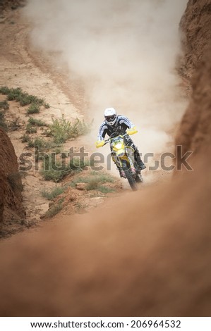 TERUEL, ARAGON/SPAIN - JULY 18: Spanish Rider, Pedro Bianchi, tries to get a good result in Prologue in Baja Aragon Rally on July 18, 2014 in Teruel