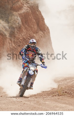 TERUEL, ARAGON/SPAIN - JULY 18: Italian Rider, Alessandro Ruoso, tries to get a good result in Prologue in Baja Aragon Rally on July 18, 2014 in Teruel