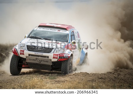 TERUEL, ARAGON/SPAIN - JULY 19: Belgian Driver, Reinaldo Varela, tries to get a good result in SS2 in Baja Aragon Rally on July 19, 2014 in Teruel