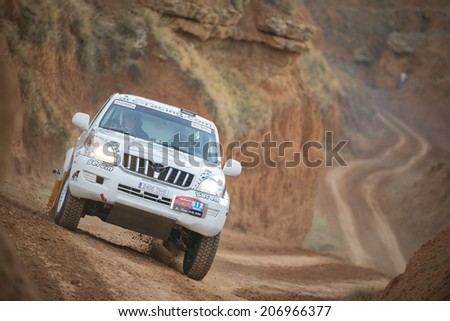 TERUEL, ARAGON/SPAIN - JULY 18: Spanish Driver, Giancarlo Mammoli, tries to get a good result in prologue in Baja Aragon Rally on July 18, 2014 in Teruel