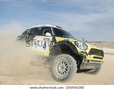 TERUEL, ARAGON/SPAIN - JULY 19: Spanish Driver, Nani Roma, tries to get a good result in SS1 in Baja Aragon Rally on July 19, 2014 in Terue