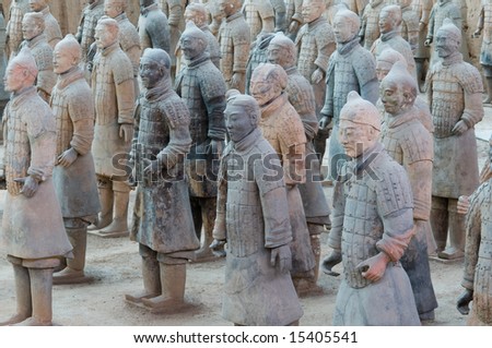 The Terracotta Army are the Terracotta Warriors and Horses of Shi Huang Di the First Emperor of China.