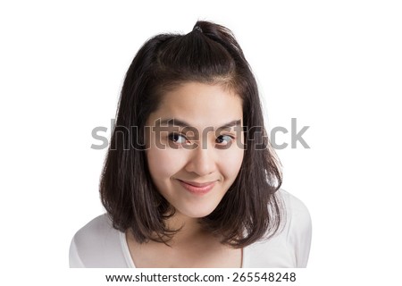 Young Asia woman with smiley face isolated on white background.