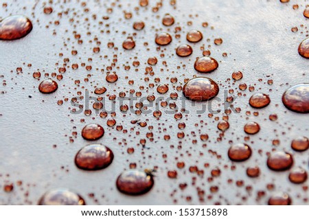 Drops of water on a rusty metal