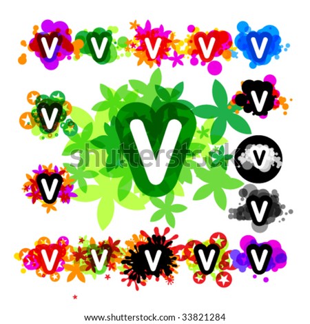 stock vector Colorful set of a funny alphabet letter v