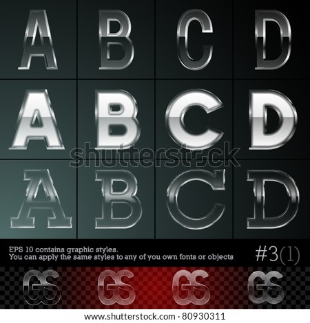Glass font font plus graphic styles Set #3 File contains graphic styles available in the Illustrator 10 & You can apply the styles to any of you own fonts or objects Glass font font plus graphic styles Set #3 File contains graphic styles available in the Illustrator 10 & You can apply the styles to any of you own fonts or objects