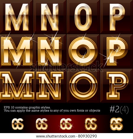 Extra beveled gold font plus graphic styles Set #2 File contains graphic styles available in the Illustrator 10 & You can apply the styles to any of you own fonts or objects Extra beveled gold font plus graphic styles Set #2 File contains graphic styles available in the Illustrator 10 & You can apply the styles to any of you own fonts or objects