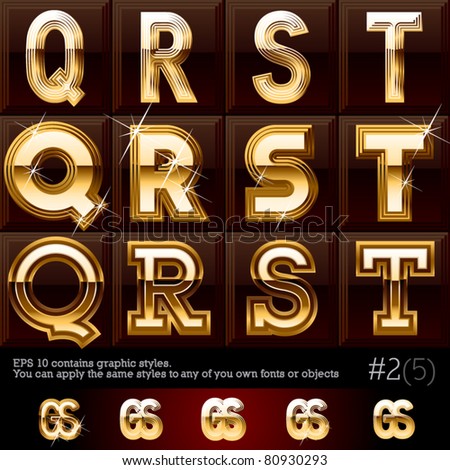 Extra beveled gold font plus graphic styles Set #2 File contains graphic styles available in the Illustrator 10 & You can apply the styles to any of you own fonts or objects Extra beveled gold font plus graphic styles Set #2 File contains graphic styles available in the Illustrator 10 & You can apply the styles to any of you own fonts or objects