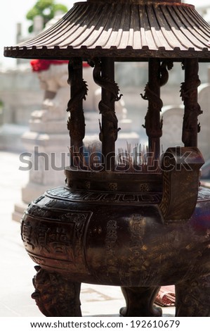 Incense burner with temple in Chinese temple in Thailand
