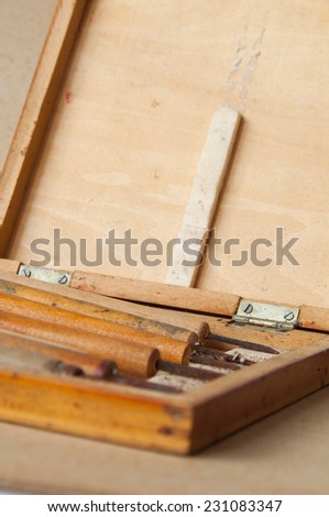 Close-up of cutters tool for wood in open box