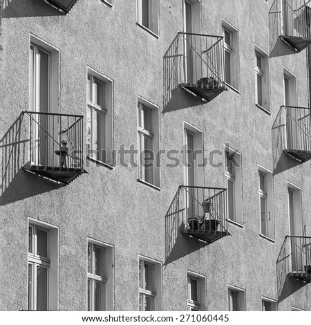 Residential House with Balconies in Berlin in Black and White