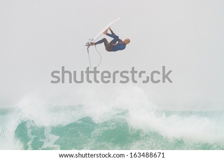 Hossegor, France - September 24: Kelly Slater Throws A Giant Air In A Free Session Waiting For The Men'S Pro Championship Quiksilver Pro September 26, 2013 In Hossegor, France.