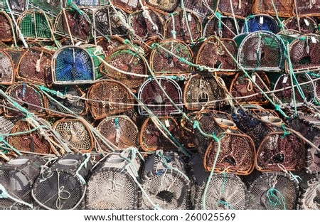 Stacked lobster and crab traps