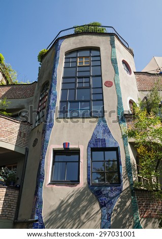 BAD SODEN, GERMANY-JULY 16, 2015:Hundertwasser Haus, a residential apartment building, designed by Friedensreich Hundertwasser in 1990.