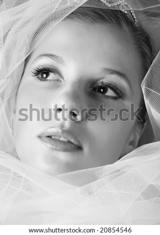 portrait of young bride with veil around her face