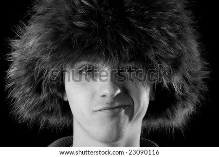 portrait of a  men in fur cap with ear flaps
