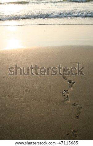 human footprints on the sand of the beach
