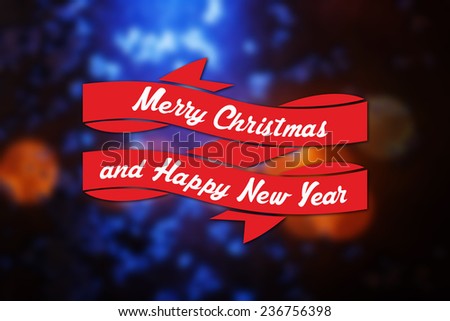 Merry Christmas and New Year greeting card with blurred magic night yellow lights on background