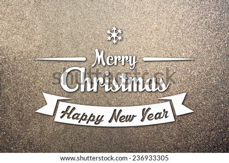Merry Christmas and New Year greeting card on frozen winter platinum or brown colored background