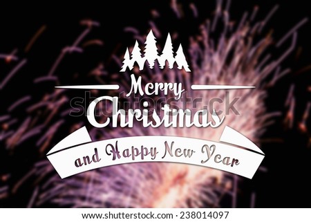 Merry Christmas and New Year greeting card on blurred fireworks background