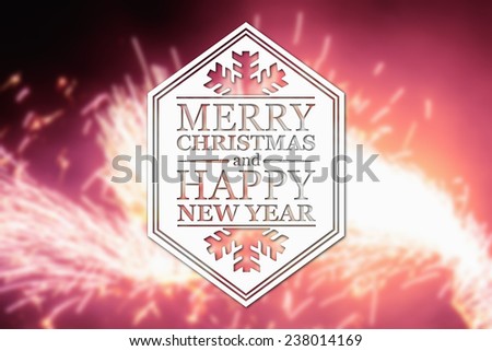 Merry Christmas and New Year greeting card on blurred fireworks background