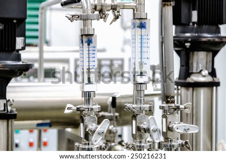 Measure equipment, pipe and pump on pharmaceutical industry or chemical plant