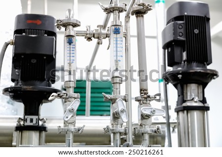 Measure equipment, pipe and pump on pharmaceutical industry or chemical plant