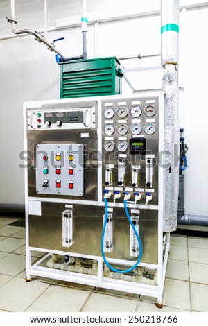 Control panel equipment on water conditioning or distillation room on pharmaceutical industry or chemical plant