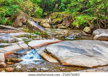 River with rocks and stones in mountain forest in South Korea