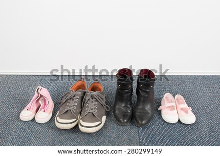 Woman, children and man shoes , family concept