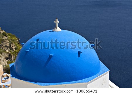 Traditional church and cupola from Santorini island in Greece