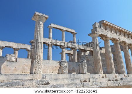 Classical ancient temple of Aphaea Athina at Aegina island in Greece.