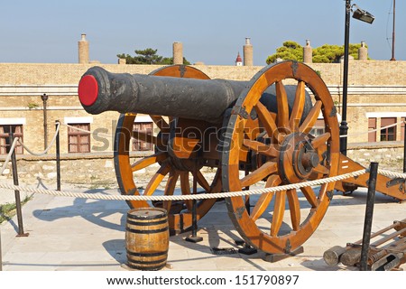 Old gun at the castle of Corfu island in Greece
