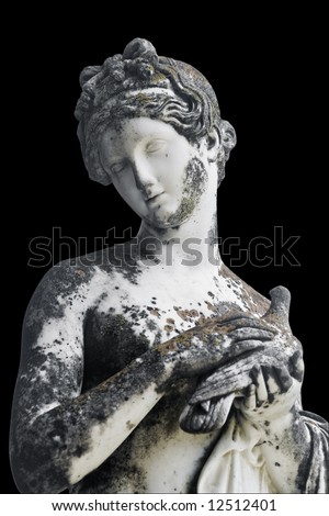 Ancient alike women goddess Greek statue on black background