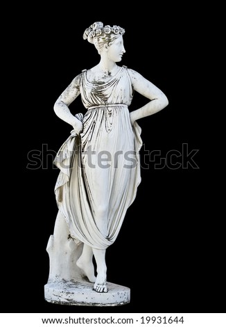 Statue on black background showing a greek mythical muse