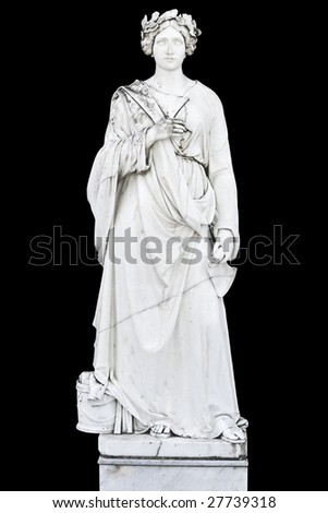 Statue on black background showing a greek mythical muse