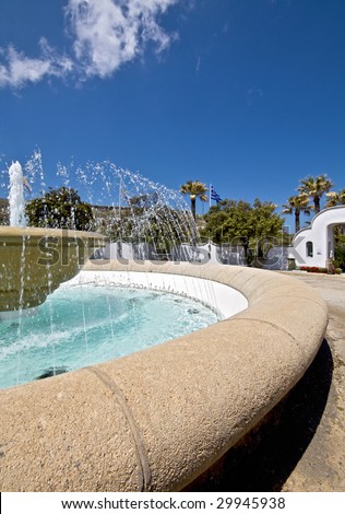 Fountain outside a Greek hotel in Rhodes