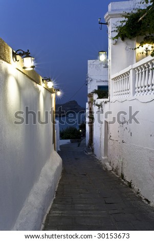 Traditional village at Rhodes, Greece by night
