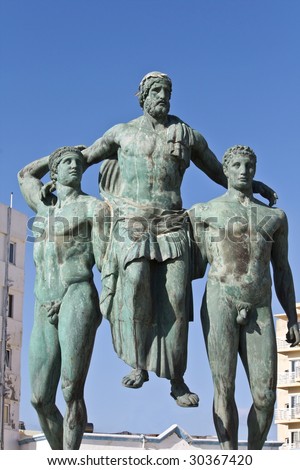 Classic ancient Greek statue at Rhodes island, Greece