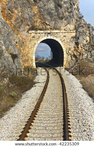 Railroad across a mountain at north Greece
