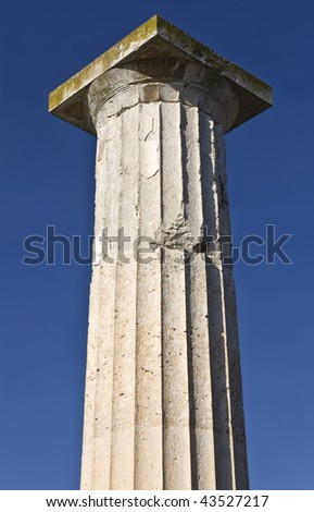 Ancient greek pillar of doric rhythm found at Pella site in Greece