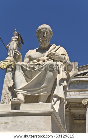 Plato statue at the Academy of Athens building in Athens, Greece